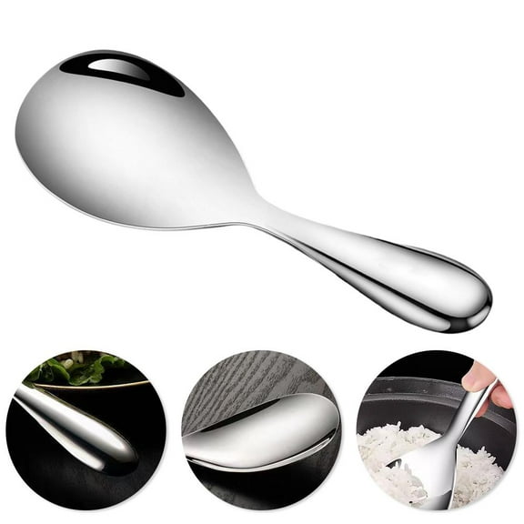 QHUDLV Stainless Steel Rice Spoon Extra Thick Non Stick Serving Spoon for Kitchen Home Use Heavy Duty Food Scoop Rice Paddle Dishwasher Safe Utensil for Cooking Serving