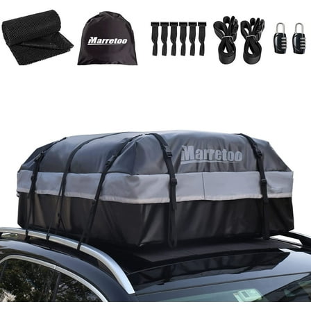 Car Top Cargo Carrier 21 Cubic ft Bag with Reflective Strip, 840D PVC Soft Roof Top Cargo Bag 100% Waterproof Fit for All Vehicle with/without Rack, Black