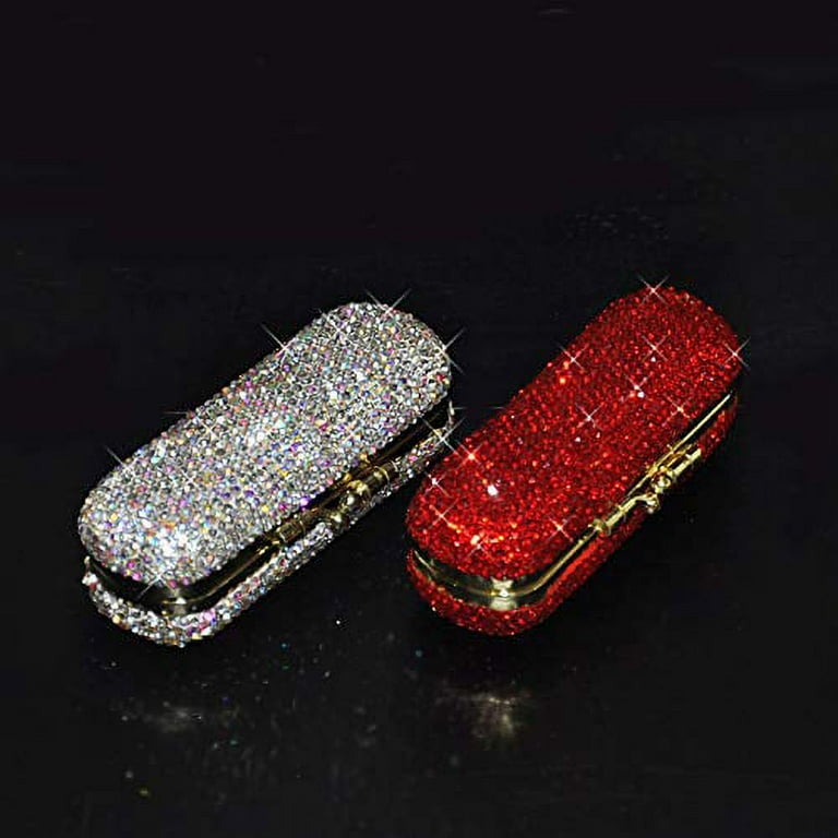 Bestbling Bling Rhinestone Crystal Lipstick Case Holder Organizer bag Cosmetic Storage for Women s Lipstick Jewelry Kit Red Walmart