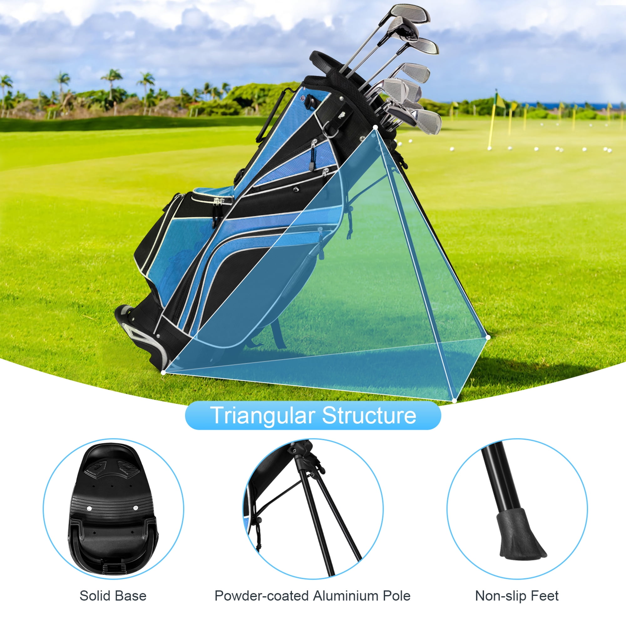 Gymax Golf Stand Bag 6 Way Divider Golf Carry Bag w/ Straps & 7 Storage Pockets Blue