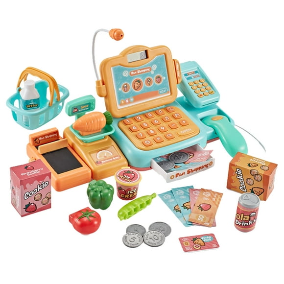 jovati Toy Cash Register with Scanner and Credit Card Reader Childrens Simulation Supermarket Cash Registers Set Toy Puzzle Multi-Functional Cash Registers Play House