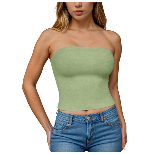 Tube Blouse for Women, Strapless Solid Color Casual Top with Polyester Fabric, Regular Length, Hand Wash Cold, Fits Asian Figure