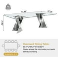 thumbnail image 3 of 94" Oversized Glass Dining Table, 12mm Thick Rectangular Tempered Glass Top, Silver Irregular Fan-Shaped Stainless Steel Base, for Dining Room, Living Room, Conference Room, 3 of 6