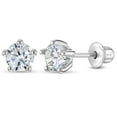 thumbnail image 1 of 925 Sterling Silver Classic 4mm Simulated Diamond Prong Set Girls Screw Backs, 1 of 8