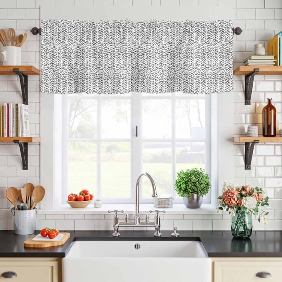 Curtain Valance for Windows Grey Herringbone Art Short Rod Pocket Kitchen Valances Blackout Curtains Abstract Geometric Striped Window Treatment for Living Room Bathroom Bedroom,54"x18"