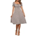 thumbnail image 1 of Vestido de mujer con fruncido, escote cuadrado, dobladillo con volantes y estampado floral L en púrpura polvo, 1 of 6