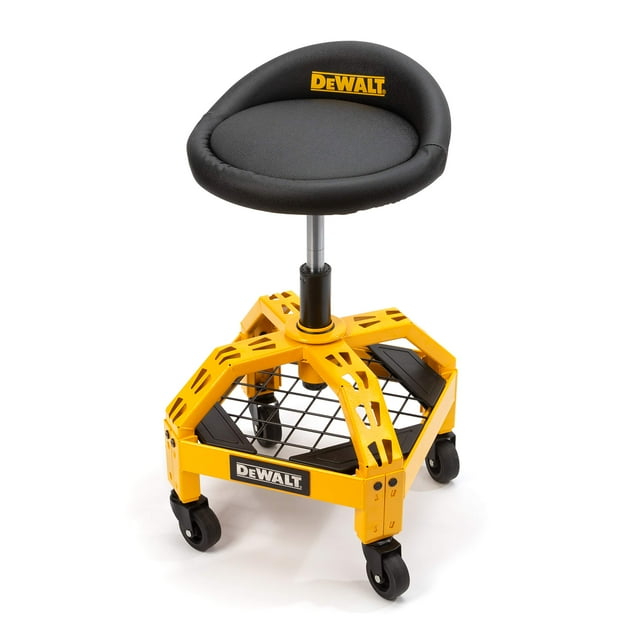 Taburete de Taller Rodante Ajustable DEWALT con Estante de Almacenamiento