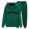 thumbnail image 3 of Sweatshirt and Sweatpants Set with NEW YORK Letter Print for Women and Men, Casual Hoodie Tracksuit, Couples 2 Piece Jogging Outfit, Fall Winter Warm Lined Loungewear Set, 3 of 4