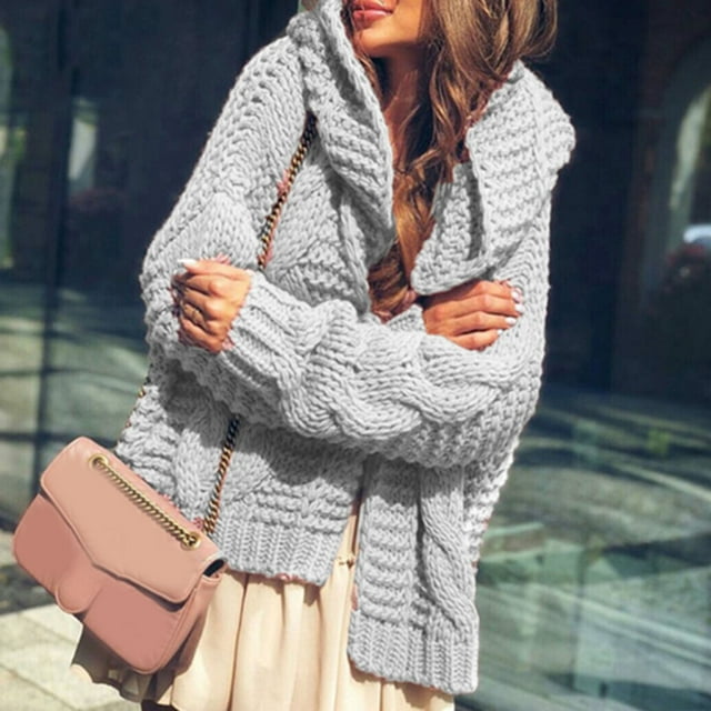 IMENGL Autumn winter heavy needle thickened cardigan, Gray 2XL, Size M-2XL