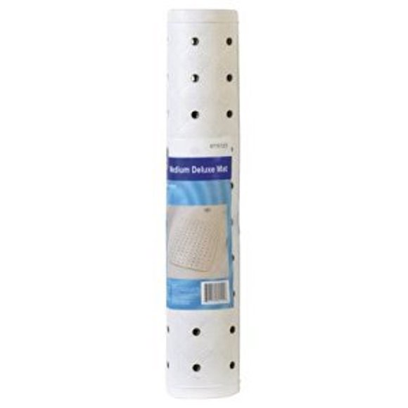 Alfombra de baño Living Accents de vinilo blanco sin látex, 38 x 56 cm