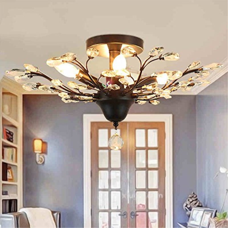 Injuicy Lighting Vintage Crystal Metal E12 Edison Branches Led Ceiling Lights Fixtures Retro Wrought Iron French Villa Ceiling Lamp Shade For Living