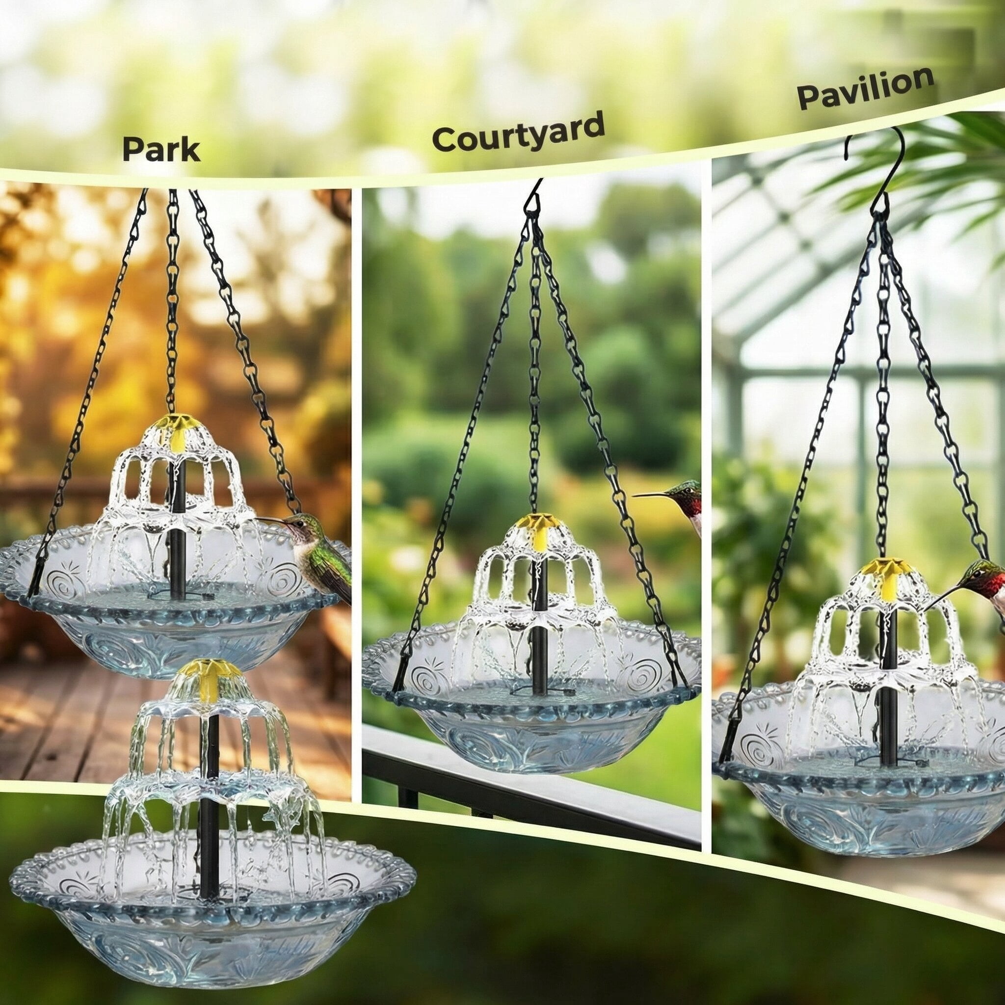 ValueAgain Solar Cascade Hanging Bird Bath Fountain, Outdoor Hanging Bird Bath with Solar Fountain, Large Humming Bird Baths are Suitable, with Solars Pump & Bowl,for Outdoor, Gardens, White