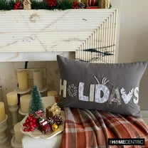 Holiday Word Lumbar Pillow Cover, 12" x 18" Gray Linen Pillowcase, Rustic Letters And Words Christmas Oblong Pillow Cover For Sofa Couch, Hotels, Living Room, Bed Room - Holiday Season