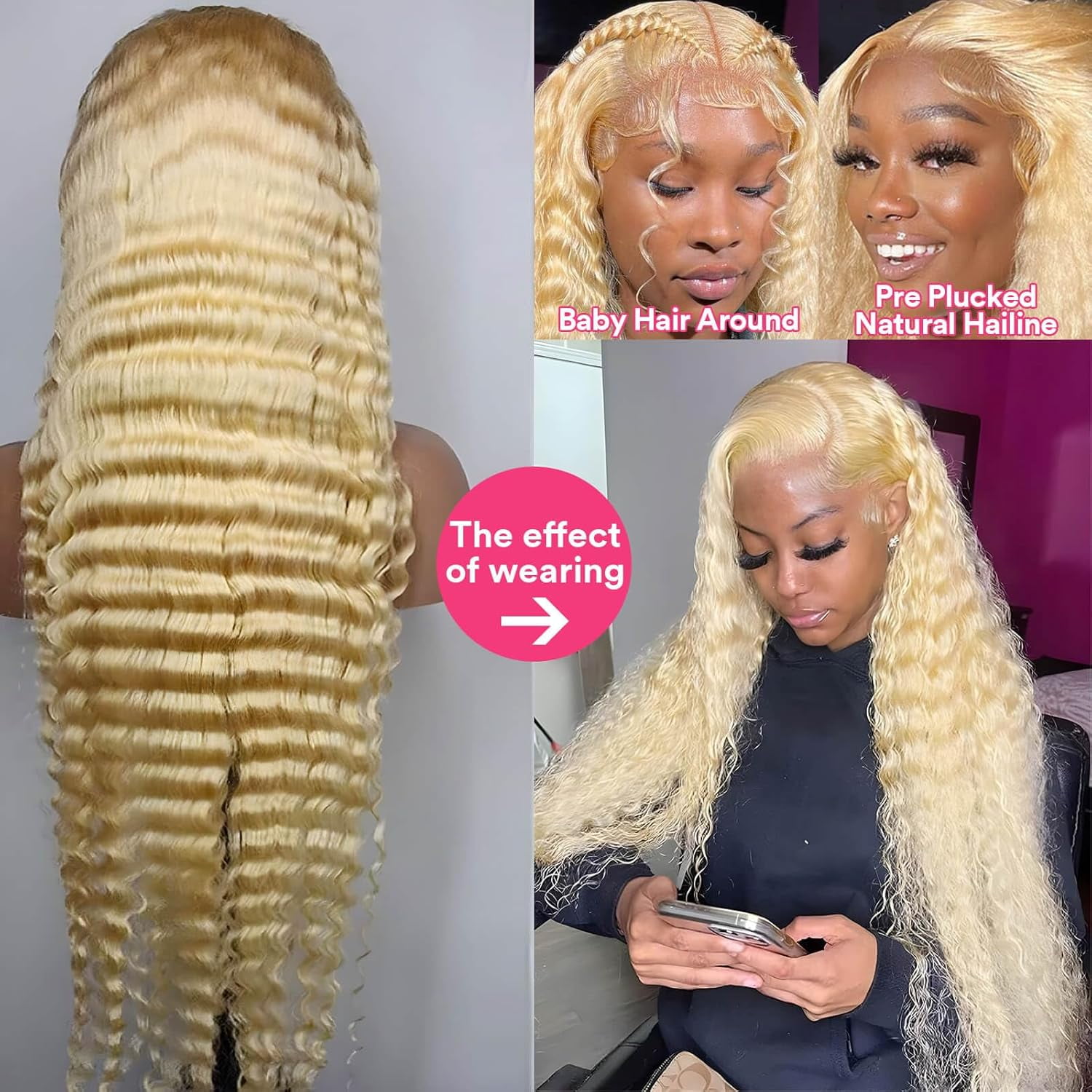 36 inch 613 Deep Wave Wig Human Hair 13x6 Blonde Lace Front Wigs Human Hair Pre Plucked with Baby Hair 180% Density 613 HD Lace Frontal Wig for Women