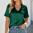 thumbnail image 2 of Xijirk Women's V-Neck Satin Blouse Short Sleeve Ruffle Shirt with Pleated Front Casual Top for Everyday Wear,M, 2 of 8