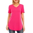 thumbnail image 1 of La nueva manga del cortocircuito del cuello del color sólido V de la camiseta de las mujeres de la m Abanopi Rosa M, 1 of 7