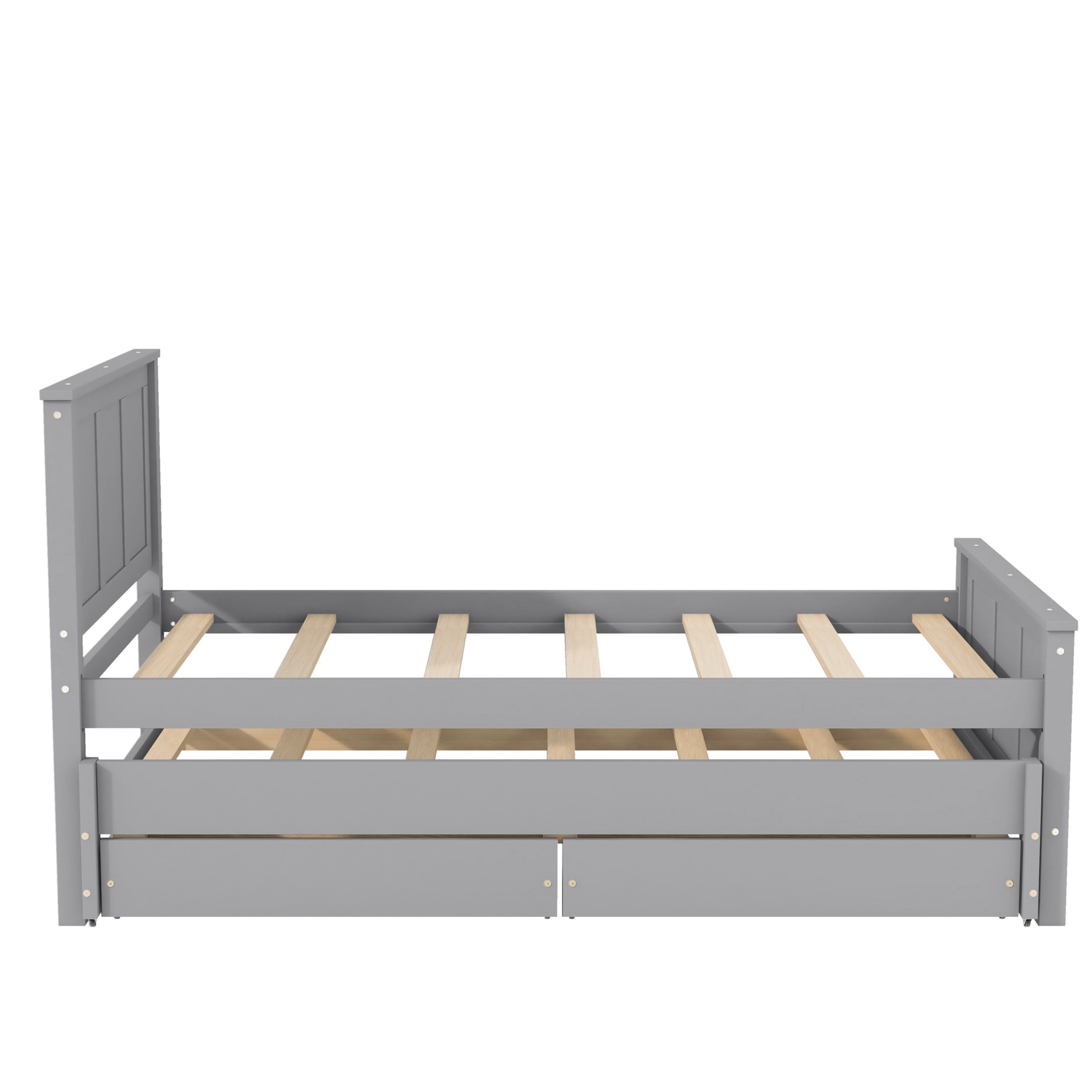Noble House Udolf Twin Size Platform Bed with Trundle and Storage Drawers, Pine Wood Bed Frame, Gray