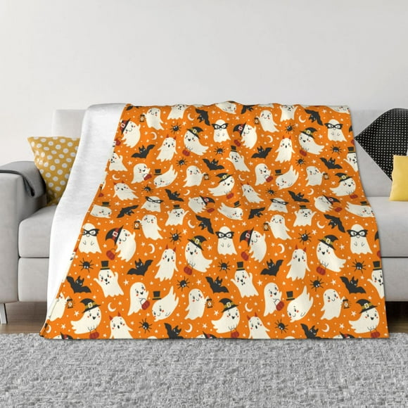 Fotbe Cute Ghosts Printed Throw Blanket for Couch, Fluffy Fuzzy Blankets for Bed, Sofa, Cozy Flannel Faux Fur Blanket-80"x60"