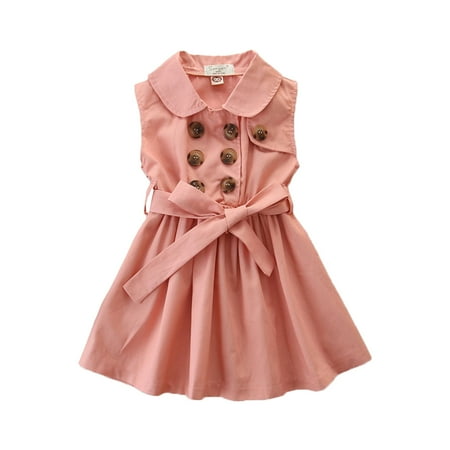 

Dresses For Girls Kids Baby Dress Summer Double Solid Color Sundress Lapel Sleeveless Dress