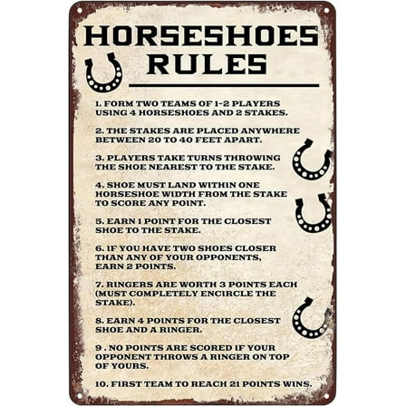 Tin Sign-Horseshoes Rules Vintage Metal Tin Sign - Games Decor, Vintage Poster. Funny Wall Decor for Man Cave, Home. 8 x 12 inch