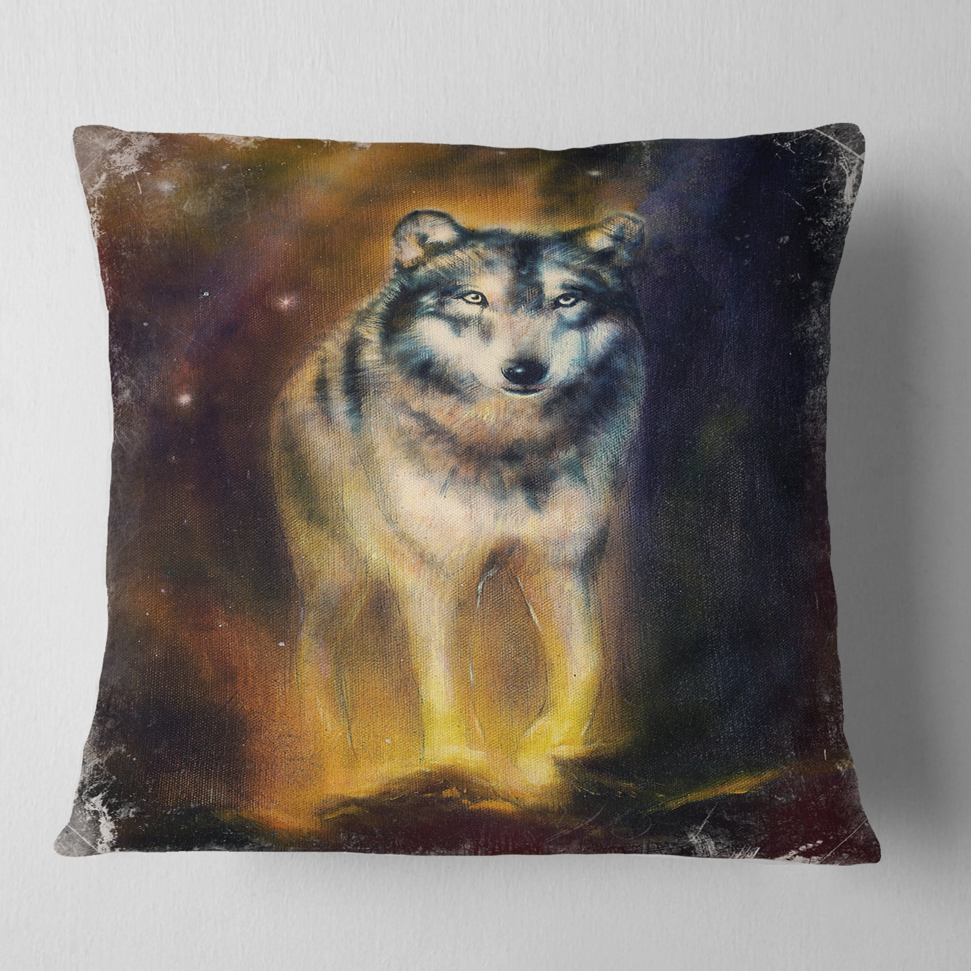 Designart Calm Wolf Illustration - Animal Throw Pillow - 18x18