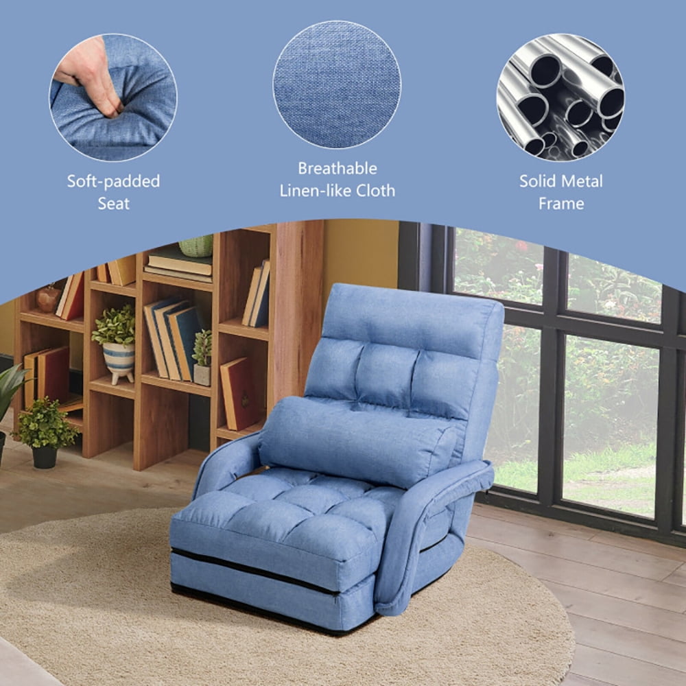 Finihen Folding Lazy Sofa Chair, Floor Chair, Folding Lazy Floor Chair Sofa with Armrests and Pillow, for Living Room, Bedroom, for Gaming, Reading, Blue Finihen Folding Lazy Sofa Chair, Floor Chair, Folding Lazy Floor Chair Sofa with Armrests and Pillow, for Living Room, Bedroom, for Gaming, Reading, Blue