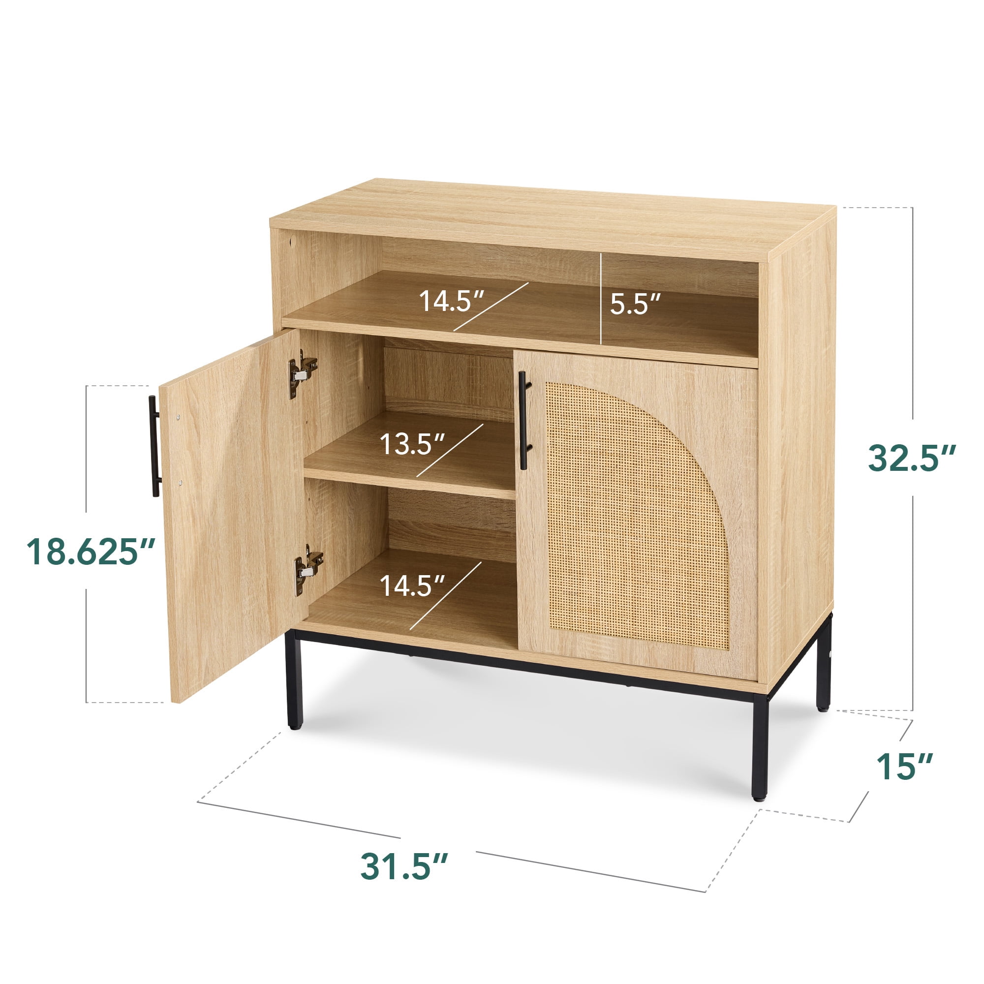 Best Choice Products Arched 2-Door Rattan Cabinet, Sideboard, Buffet, w/ Cord Cutout, Adjustable Storage Shelf - Natural