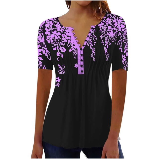 Birdeem Femmes Mode Décontractée Chemises Imprimées Manches Courtes T-Shirt Ample Hauts Tunique Blouse