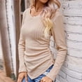 thumbnail image 2 of BLVB Long Sleeve Tops for Women V Neck Solid Color Knitted Rib Irregular Blouses Casual Tight Shirts Tunics, 2 of 6