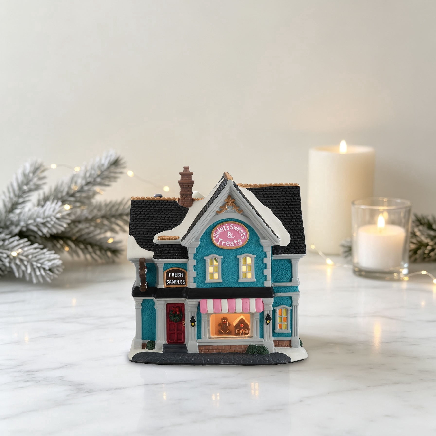 Light-Up Porcelain Candy House Christmas Village Building, Multicolor, 8.25", by Holiday Time