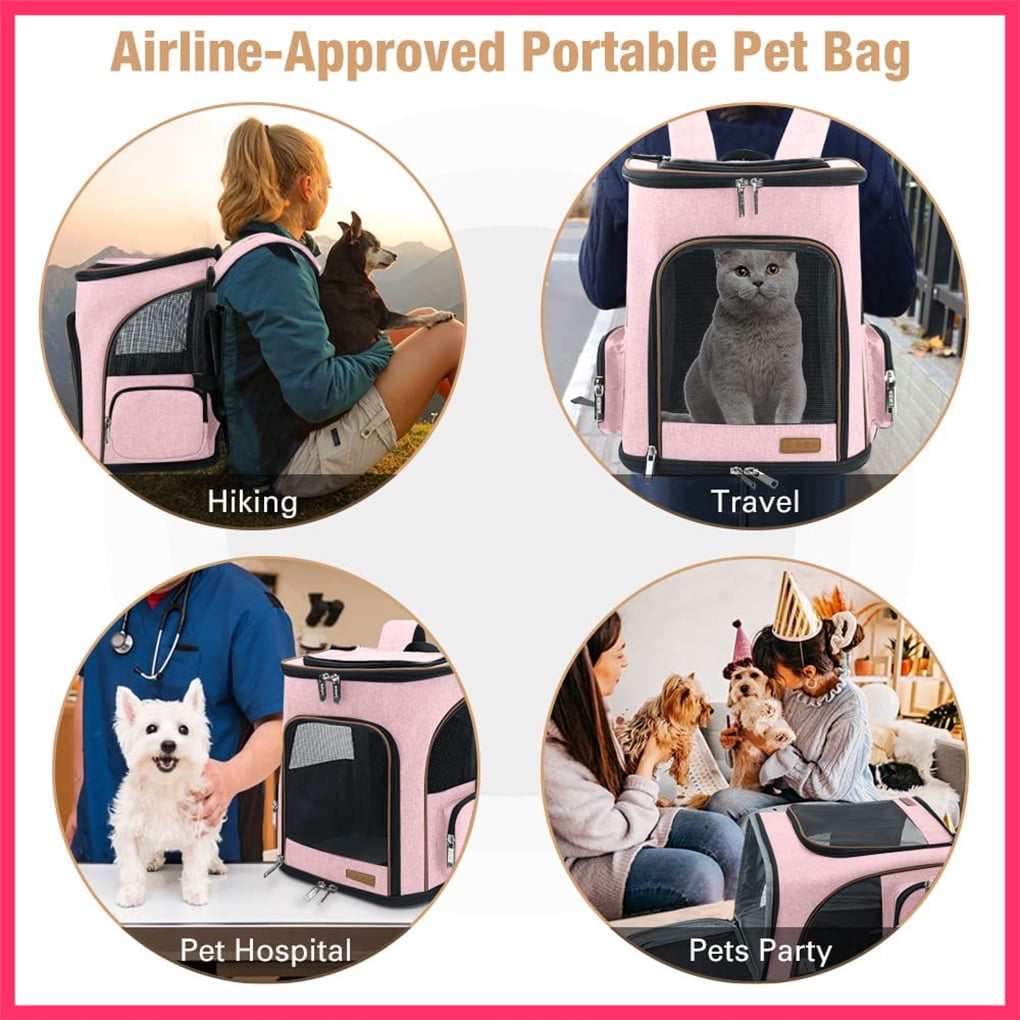 Lekesky - Expandable Pet Carrier Backpack for Cats & Small Dogs (Up to 25 lbs) - Travel, Hiking | Pink, Grey, Blue, Black, Stripes
