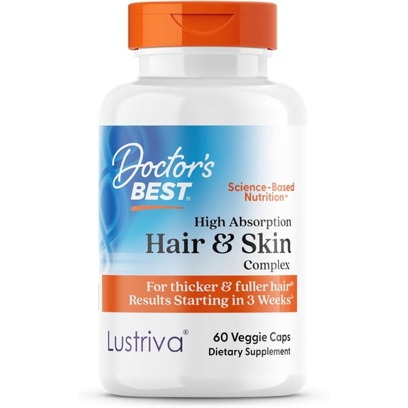 High Absorption Hair & Skin Complex, Clinically Shown to Grow Thicker, Healthier Hair in 3 Weeks, Supports Hair Growth & Skin Health, Non-GMO, Gluten Free, Soy Free, Vegan, 60 Veggie Capsules
