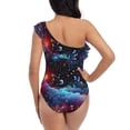 thumbnail image 5 of Salouo Outer Space Floating Numbers And Letters Pattern One Shoulder Ruffled One Piece Swimsuit for Women V Neck Swimwear Tummy Control Bathing Suit-Medium, 5 of 6