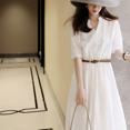 thumbnail image 4 of Femmes Dentelle Formelle Floral Robe Maxi Volant Flowy V Cou Manches Courtes Mariée Mariage Invité Fête Longue Robe (Blanc XL), 4 of 4