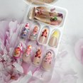 thumbnail image 5 of 24Pcs Flower Press on Nails Medium Almond Fake Nails with 3D Colorful Spring Floral Butterfly Design Gold Beads Rhinestones Charms False Nails French Tips Glue on Nails for Women Daily Wear, 5 of 7