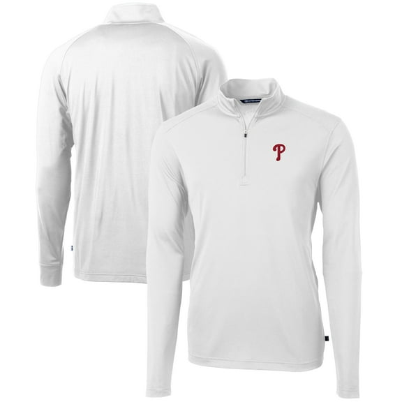 Men's Cutter & Buck White Philadelphia Phillies Virtue Eco Pique Recycled Quarter-Zip Pullover Top