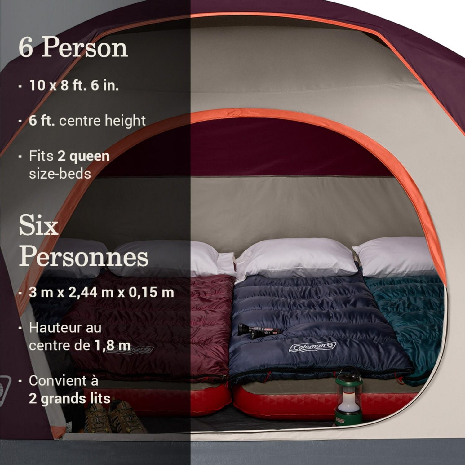 Coleman 6-Person Skydome Camping Tent, Blackberry