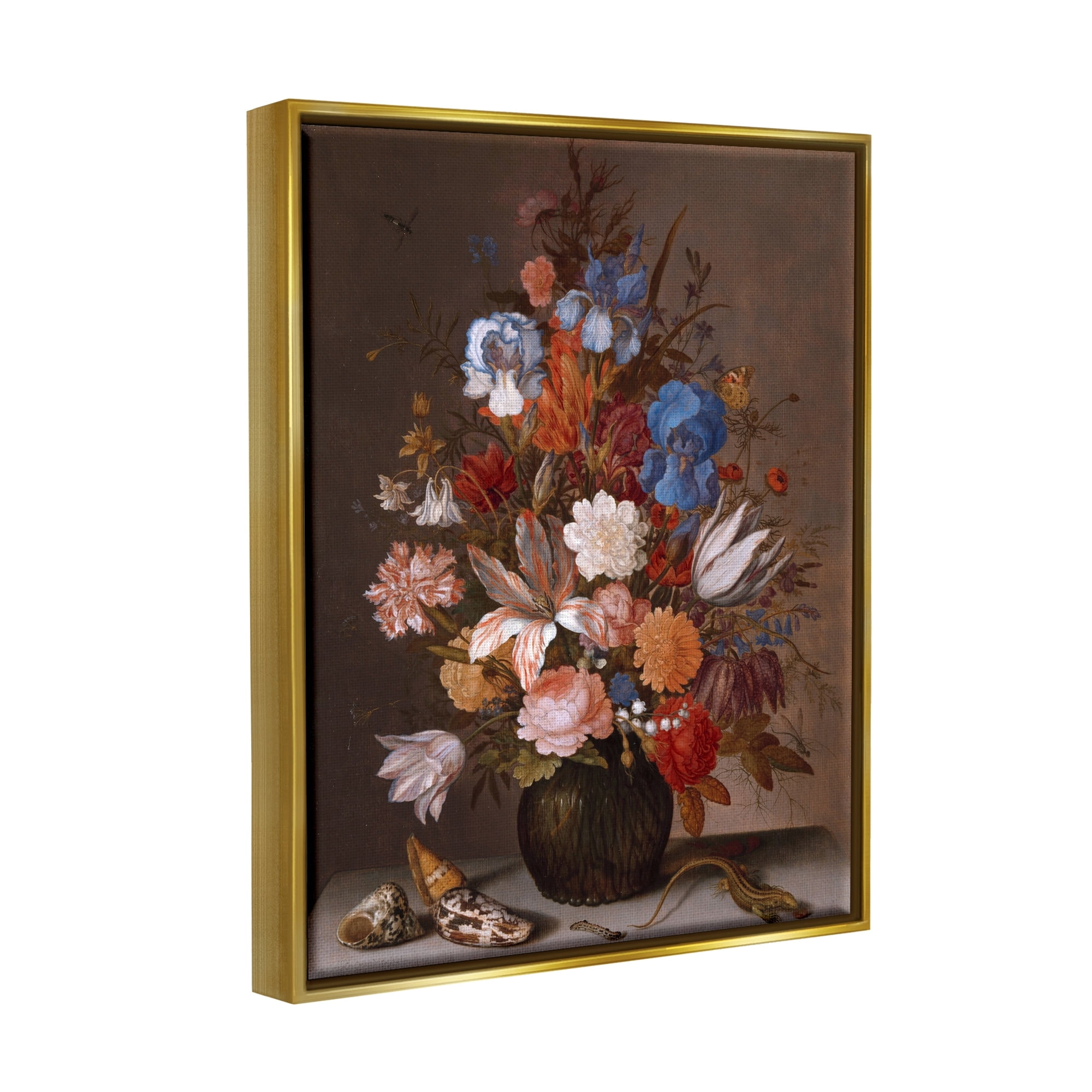 Stupell Industries Still Life with Flowers Balthasar van der Ast Painting Painting Metallic Gold Floating Framed Canvas Print Wall Art, Design by one1000paintings