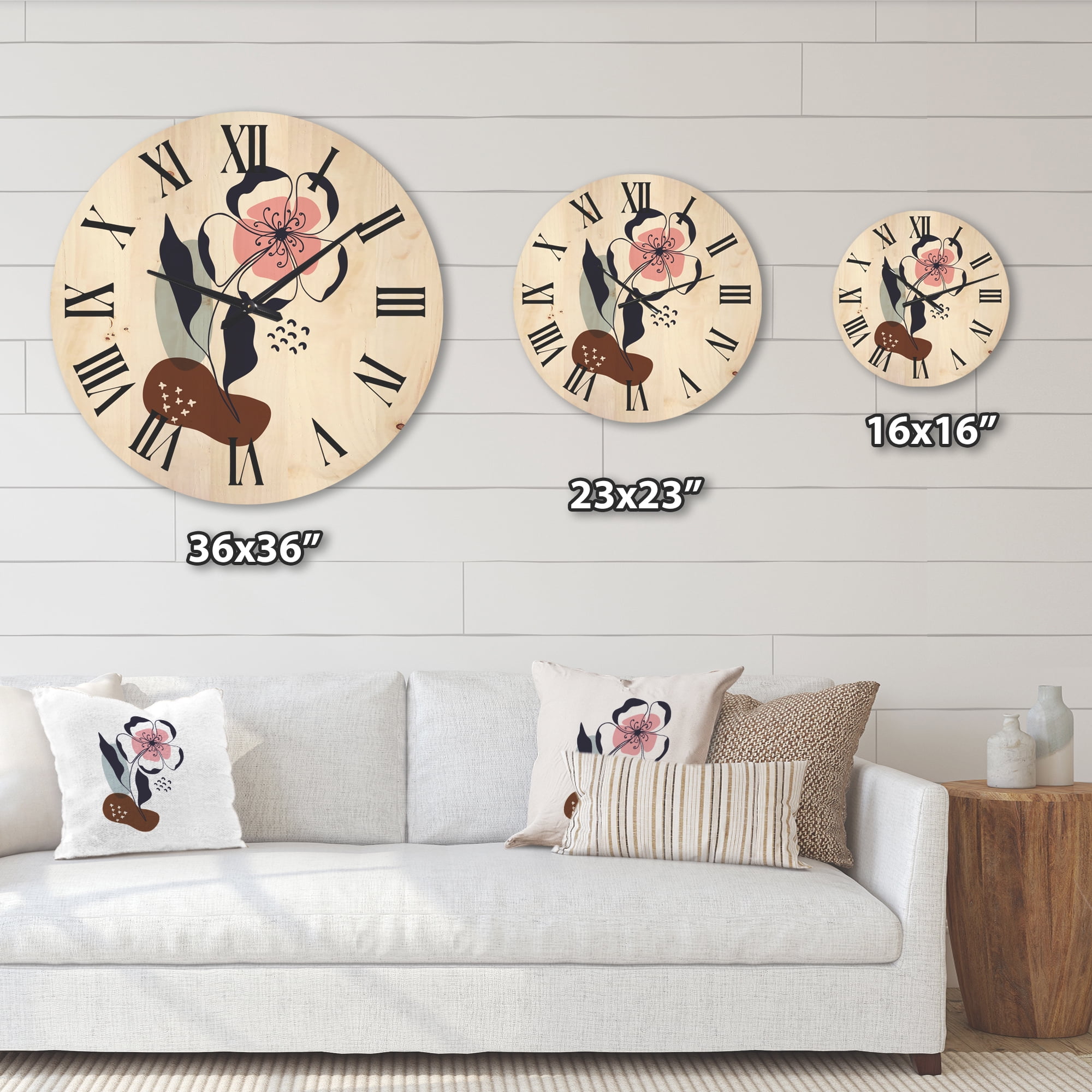 Designart 'Abstract Minimal Shapes Under Flowers IV' Modern Wood Wall Clock