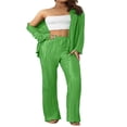 thumbnail image 3 of Women‘s Lounge Set  Textured Solid Color Long Sleeve Shirts Tops and Pants, 3 of 9