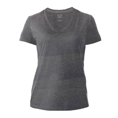 Playera Fruit Of The Loom para Mujer, Cuello V Manga Corta Obscuro Jaspe Gris Talla CH