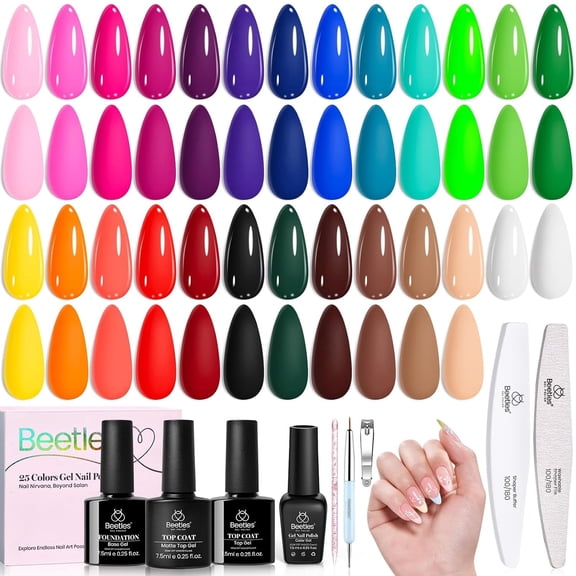 Beetles Fall Gel Polish Set, Color Rhythm Colleciton, 25 Colors Polish | Yellow White Blue Red Bright Neon Green Base Glossy Matter Top Coat UV LED Lamp Salon DIY at Home Nails