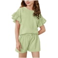 thumbnail image 1 of Ensemble de Blouse à Manches Courtes et Col Rond pour Enfants, Mélange Polyester-Coton, Respirant et Élastique, Haut et Short Assortis, pour Garçons et Filles, Tenue Estivale Décontractée, 1 of 9