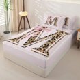 thumbnail image 2 of Homewish Girls Initial M Leopard Print Zipper Twin Comforter Sets with Fitted Sheet and 2 Pillowcases,Teens Kawaii Ribbon Bowknot Zipper Bedding Set,4-Piece,Pink Reversible, 2 of 6