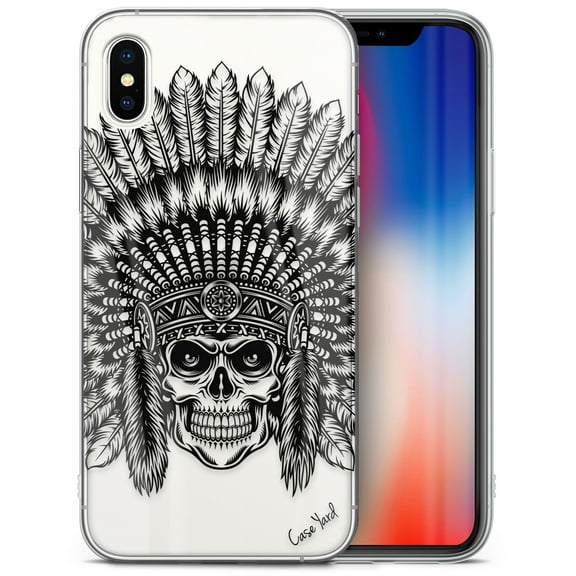 Case Yard iPhone-XS-Max Case Clear Soft & Flexible TPU Ultra Low Profile Slim Fit Thin Shockproof Transparent Bumper Protective Cover Drop Protective Cell Phone Cases (Skull Feather)