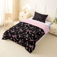 thumbnail image 2 of Manfei Pink Bows Love Hearts Black Print Twin Comforter Sets for Girls, Cute Ribbon Bows Bedding Set, Pink Reversible, 2pcs, 2 of 6