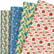 Pineraap Flamingo Wrapping PresNok Paper,12 Sheet Tropical Wrapping Paper for Girls Kids Birthday Baby Shower Summer Wedding - Hawaii Style Gift Wrap in Pink Green, 19.7 x 27.5 Inches