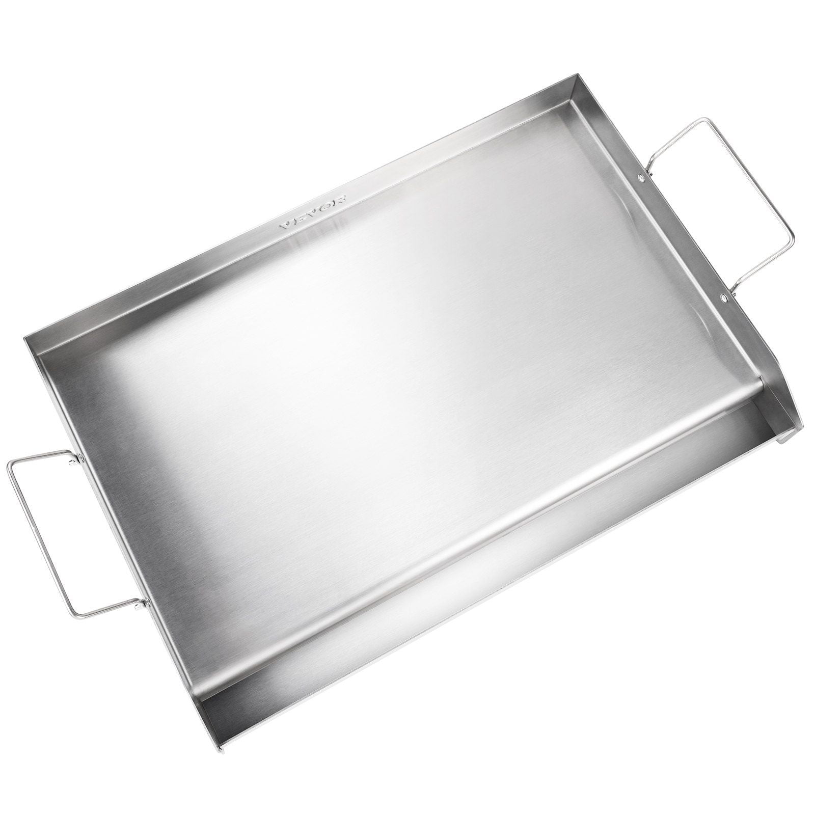 23.5"x16" Stainless Steel Stove Top Griddle, Pre-Seasoned Non-Stick Double Burner Grill Pan for BBQ, Gas Stove, Kitchen – Oil Groove & Handles, Family Cookware, Silver
