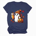thumbnail image 5 of TOWED22 Fall Shirts for Women Casual Cute Pumpkin Ghost with Coffee Graphic T-Shirts Novelty Halloween Tee Autumn Thanksgiving Tops(Navy,XXL), 5 of 7