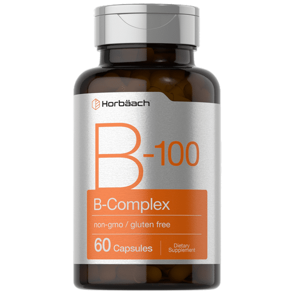 Vitamin B-100 Complex | 60 Quick Release Capsules | Non-GMO & Gluten Free Supplement | by Horbäach